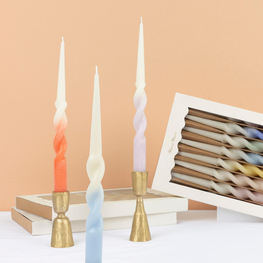 Rainbow Twisted Table Candles x 8 | Meri Meri Rainbow Party Candle Rainbow Twisted Table Candles x 8