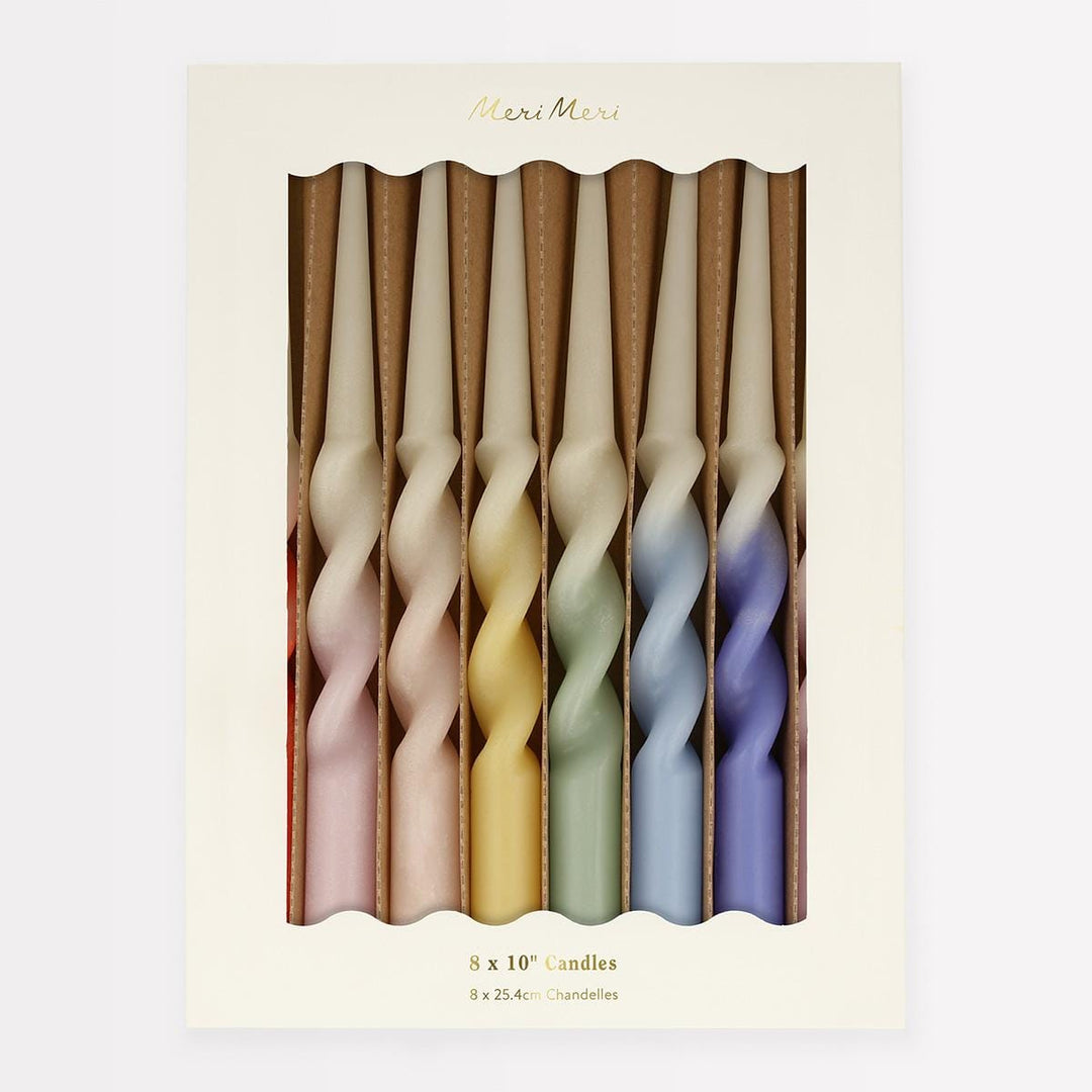 Rainbow Twisted Table Candles x 8 | Meri Meri Rainbow Party Candle Rainbow Twisted Table Candles x 8