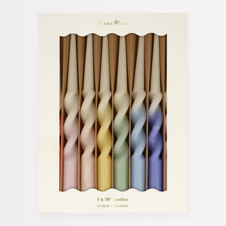Rainbow Twisted Table Candles x 8 | Meri Meri Rainbow Party Candle Rainbow Twisted Table Candles x 8