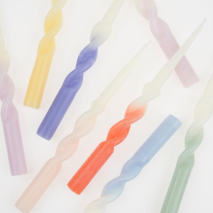 Rainbow Twisted Table Candles x 8 | Meri Meri Rainbow Party Candle Rainbow Twisted Table Candles x 8