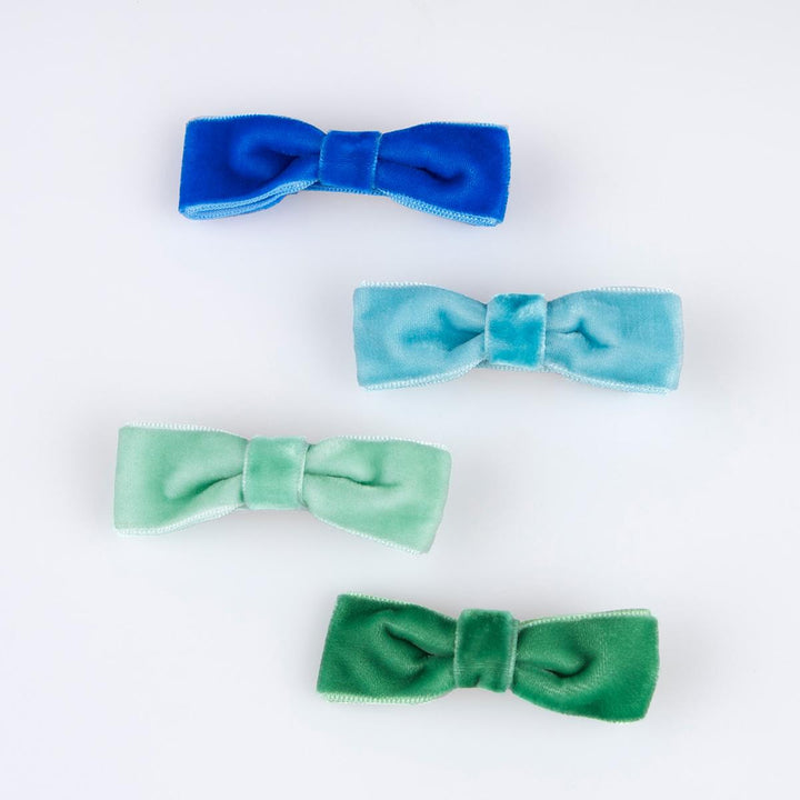 Rainbow Velvet Bow Hair Clips x 8 | Meri Meri Hair Accessories Party Accessories Rainbow Velvet Bow Hair Clips x 8