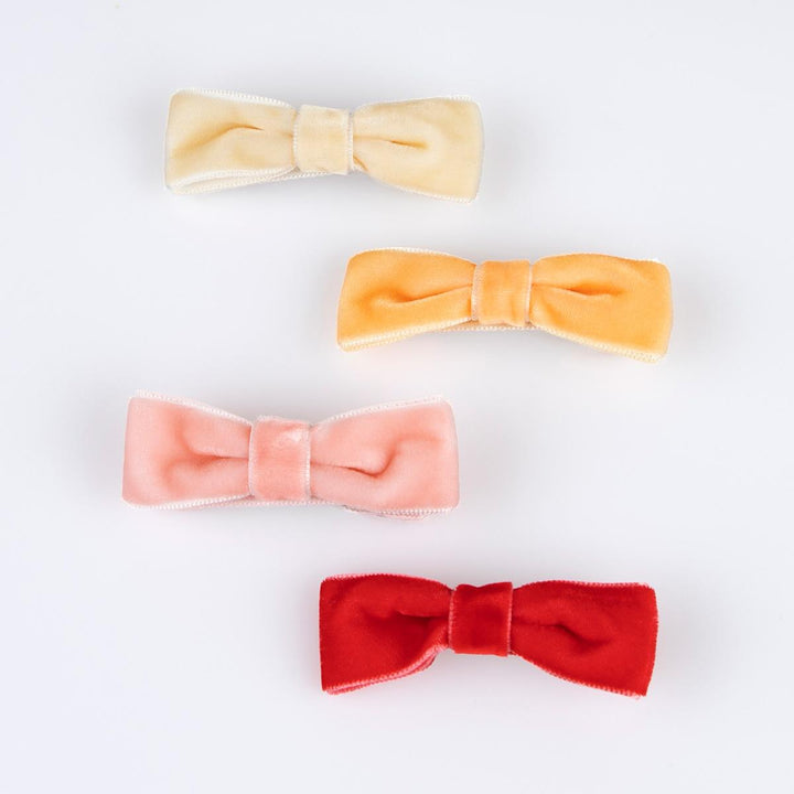 Rainbow Velvet Bow Hair Clips x 8 | Meri Meri Hair Accessories Party Accessories Rainbow Velvet Bow Hair Clips x 8