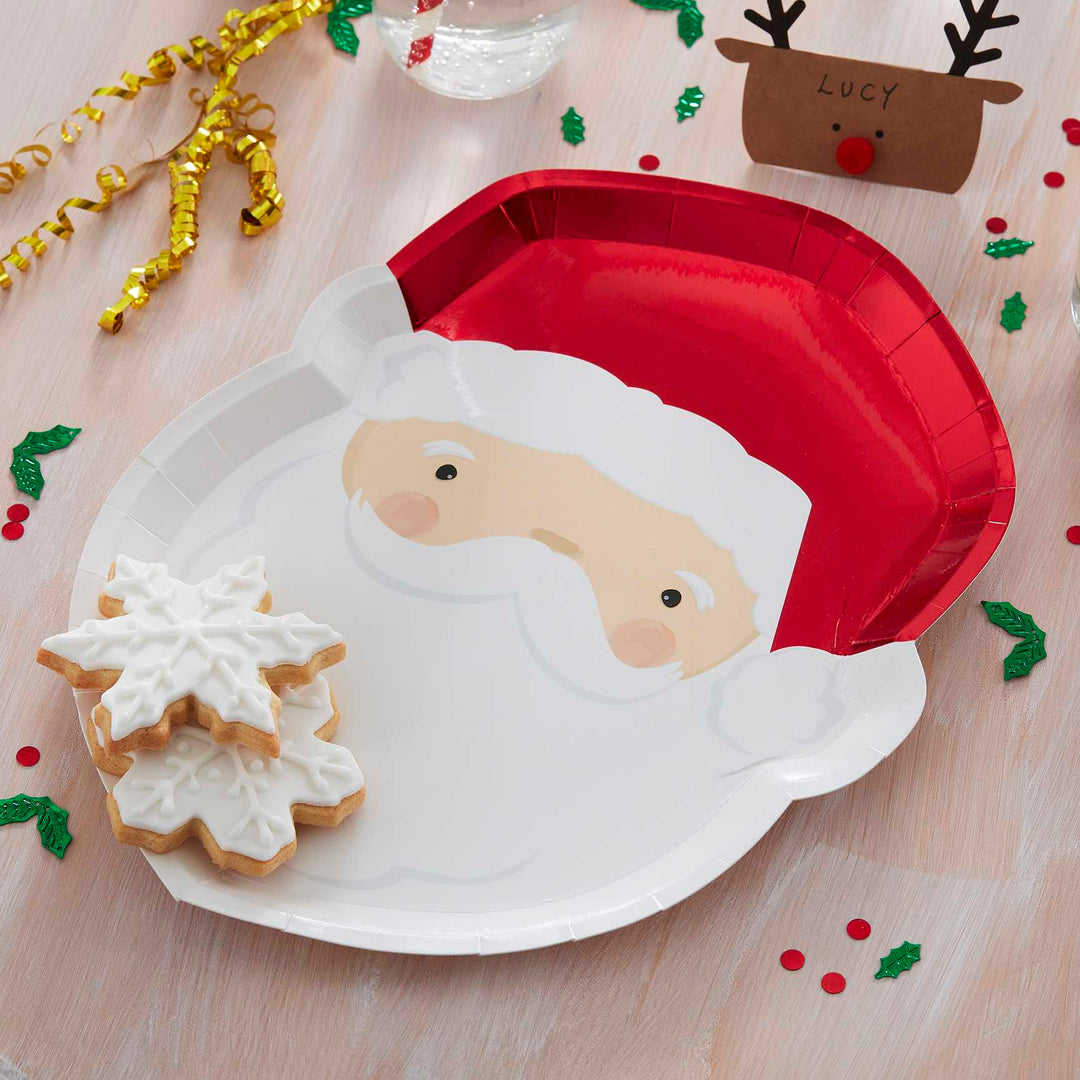 Disposable Plates Red Foiled Santa Christmas Paper Plates x 8