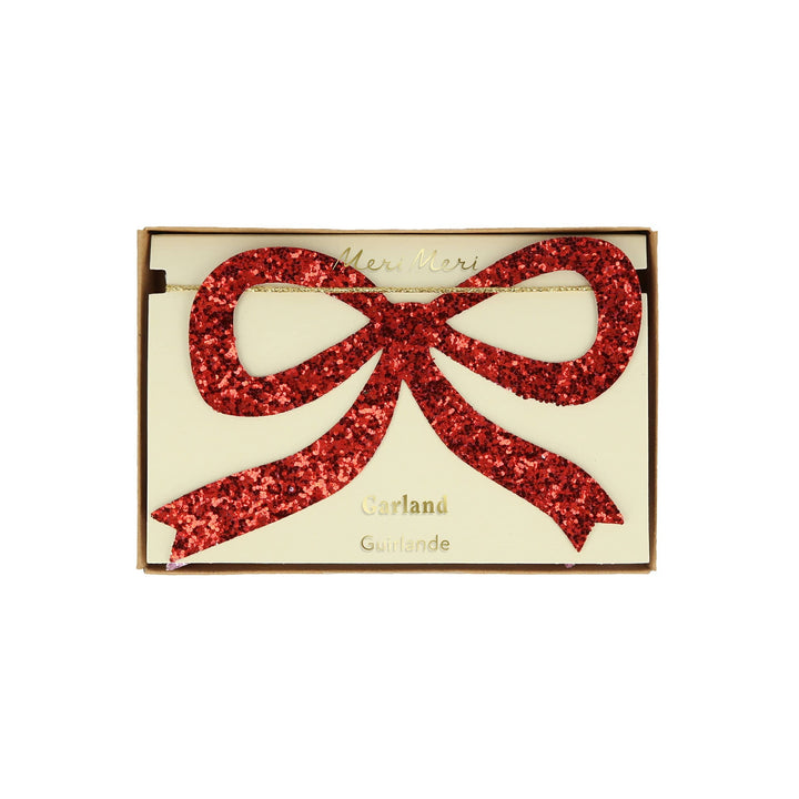 Red &amp; Pink Glitter Bow Christmas Garland | Meri Meri Christmas Bows Bunting Red &amp; Pink Glitter Bow Christmas Garland