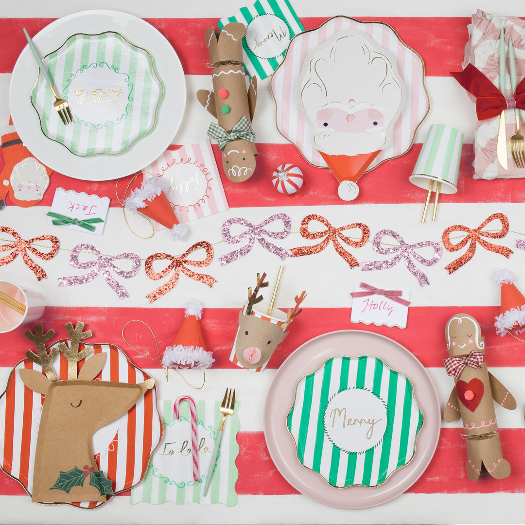 Red &amp; Pink Glitter Bow Christmas Garland | Meri Meri Christmas Bows Bunting Red &amp; Pink Glitter Bow Christmas Garland