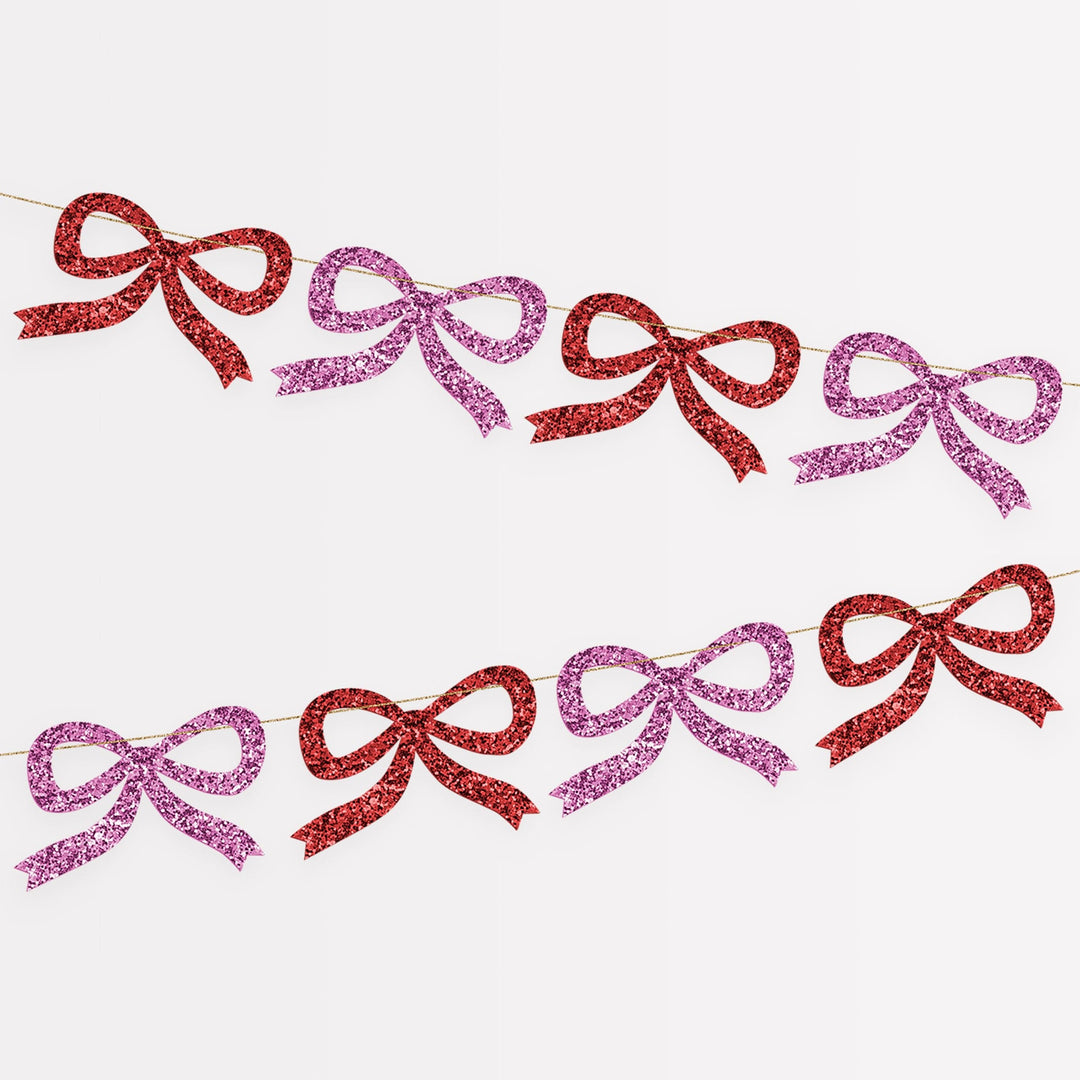 Red &amp; Pink Glitter Bow Christmas Garland | Meri Meri Christmas Bows Bunting Red &amp; Pink Glitter Bow Christmas Garland