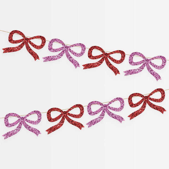 Red &amp; Pink Glitter Bow Christmas Garland | Meri Meri Christmas Bows Bunting Red &amp; Pink Glitter Bow Christmas Garland
