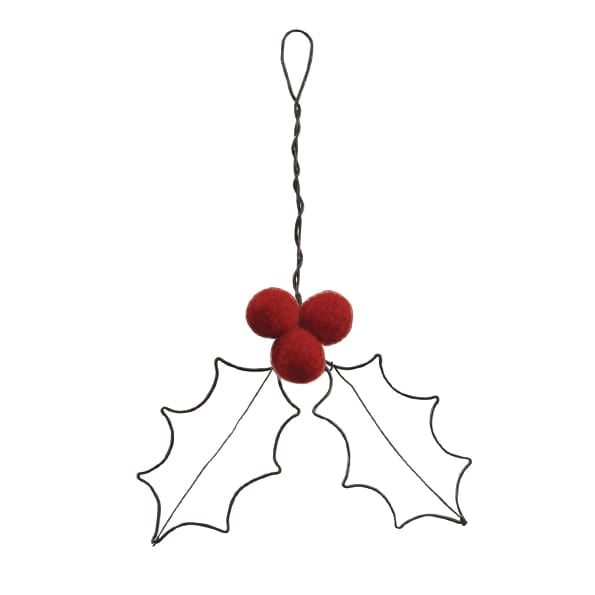 Red Rusty Wire Holly Leaf Christmas Decoration | East of India Christmas Decoration East of India Rusty Wire Holly Leaf Christmas Decoration - Red