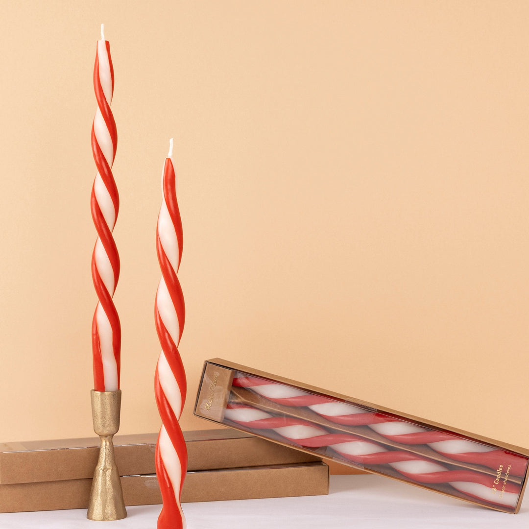 Red Stripe Twist Christmas Candles x 2 | Meri Meri Christmas Candles Candle Red Stripe Twist Christmas Candles x 2
