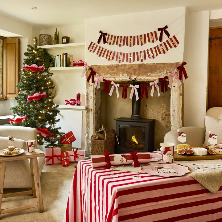 Red Velvet Bow Garland - 2m | Hootyballoo Christmas Decorations Bunting Red Velvet Bow Garland - 2m