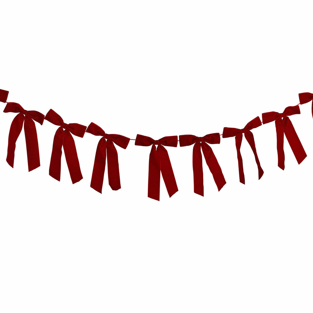 Red Velvet Bow Garland - 2m | Hootyballoo Christmas Decorations Bunting Red Velvet Bow Garland - 2m