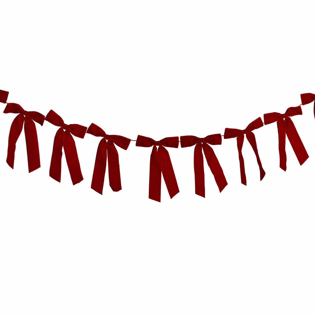 Red Velvet Bow Garland - 2m | Hootyballoo Christmas Decorations Bunting Red Velvet Bow Garland - 2m