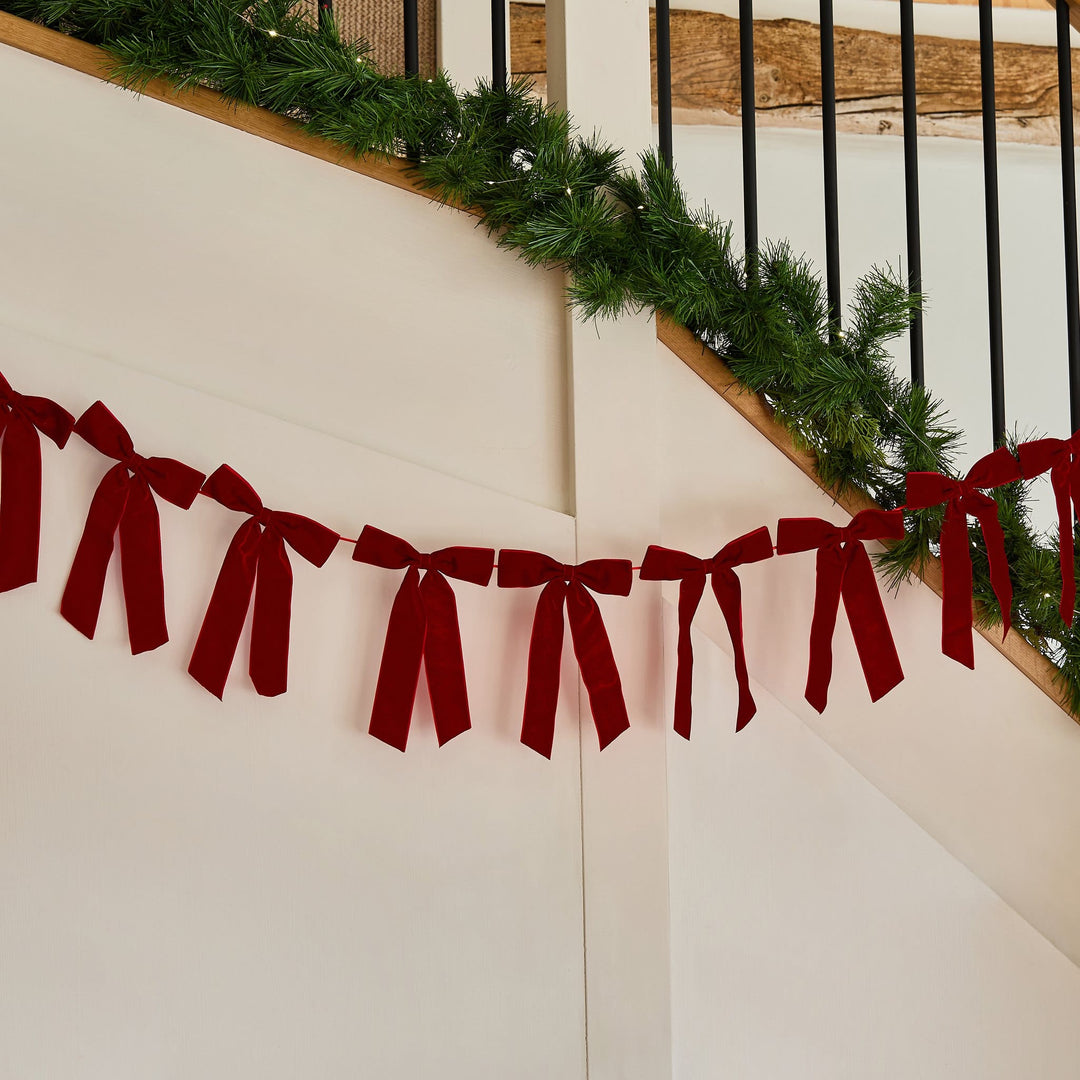Red Velvet Bow Garland - 2m | Hootyballoo Christmas Decorations Bunting Red Velvet Bow Garland - 2m
