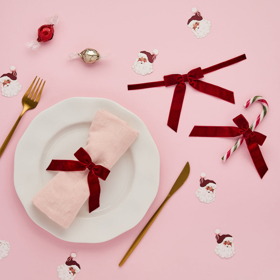 Red Velvet Bow Tie Decorations x 6 | Hootyballoo Christmas Table Bows christmas decorations Red Velvet Bow Tie Decorations x 6
