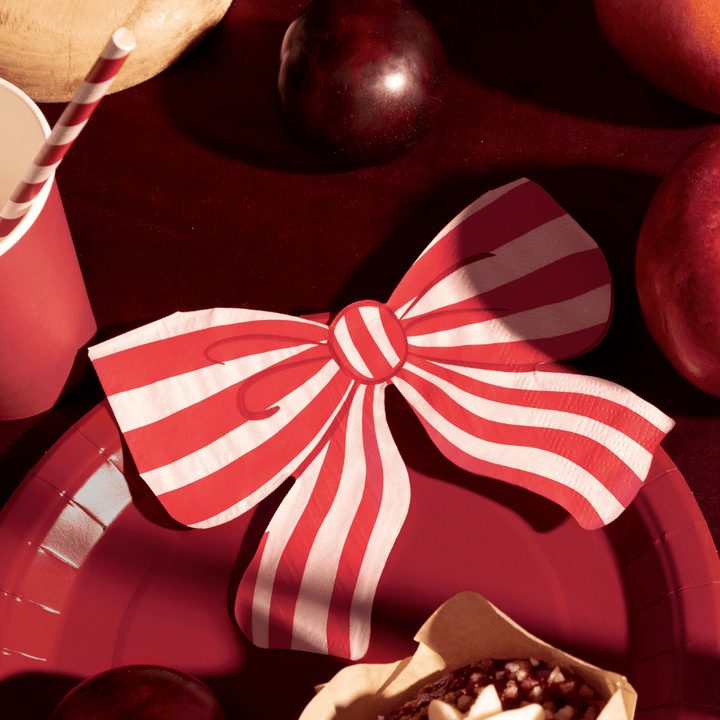 Red & White Bow Shaped Paper Napkins x 12 Paper Napkins Red & White Bow Shaped Paper Napkins x 12