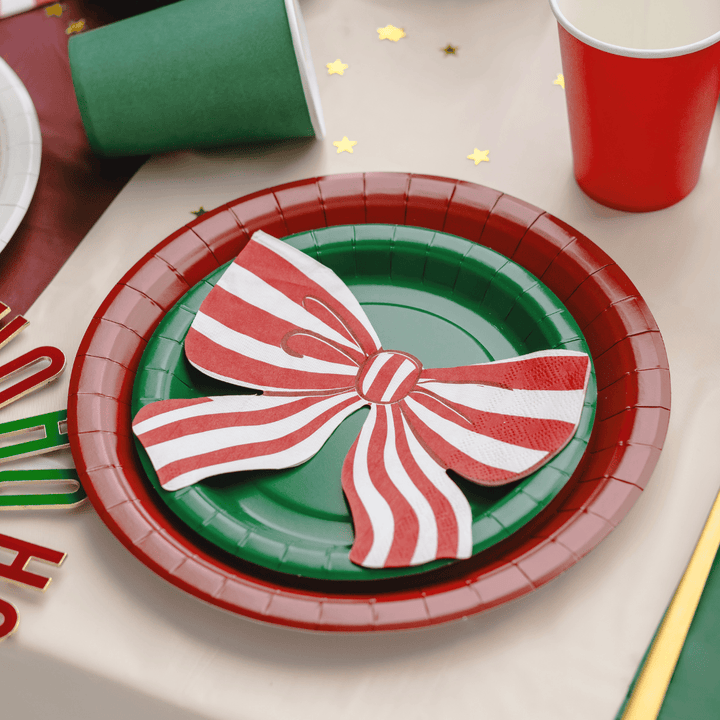 Red & White Bow Shaped Paper Napkins x 12 Paper Napkins Red & White Bow Shaped Paper Napkins x 12