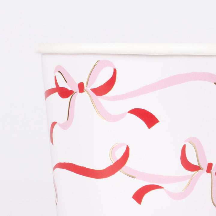 Ribbon Bow Christmas Party Cups x 8 | Meri Meri Christmas Bows party cups Ribbon Bow Christmas Party Cups x 8