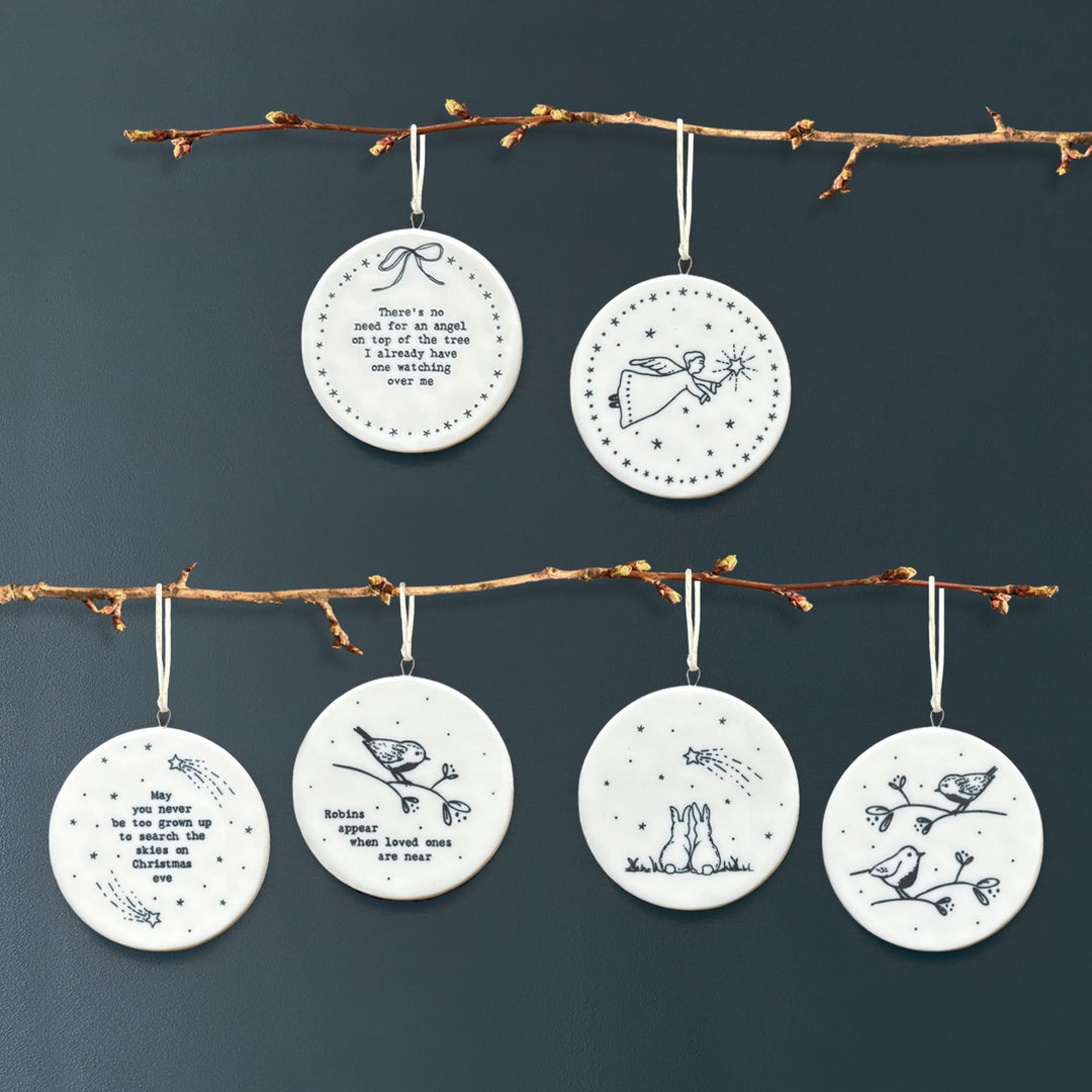 Robins Appear Loved Ones Are Near Porcelain Bauble | East of India Bauble East of India Porcelain Flat Bauble - Robins Appear Loved Ones Are Near