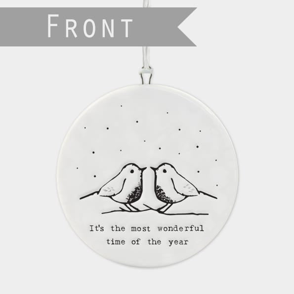 Robins Most Wonderful Time Porcelain Bauble | East of India Bauble East of India Porcelain Flat Bauble - Robins Most Wonderful Time