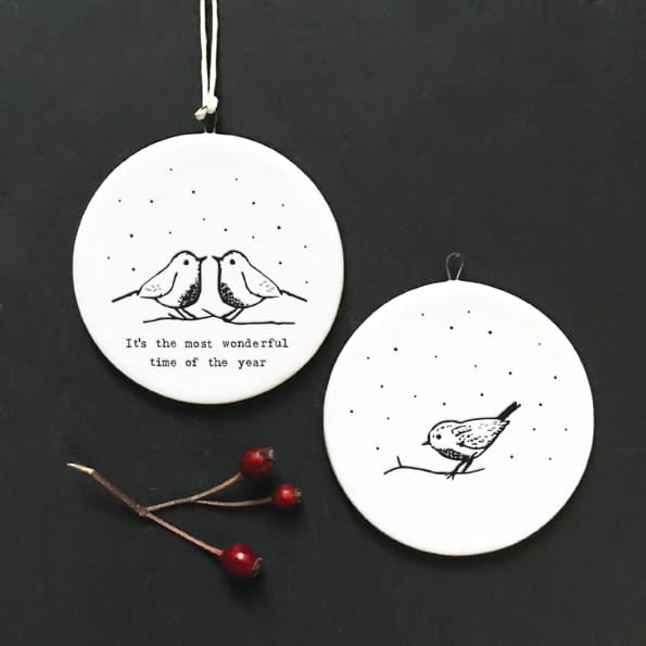 Robins Most Wonderful Time Porcelain Bauble | East of India Bauble East of India Porcelain Flat Bauble - Robins Most Wonderful Time