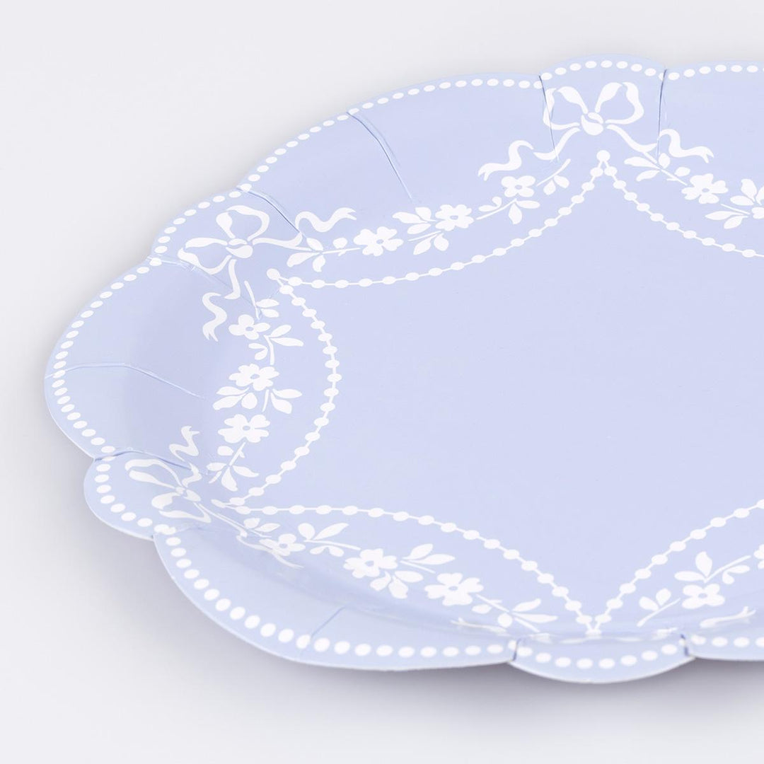 Rococo Blue Side Party Plates x 8 | Meri Meri party plates Rococo Blue Side Party Plates x 8