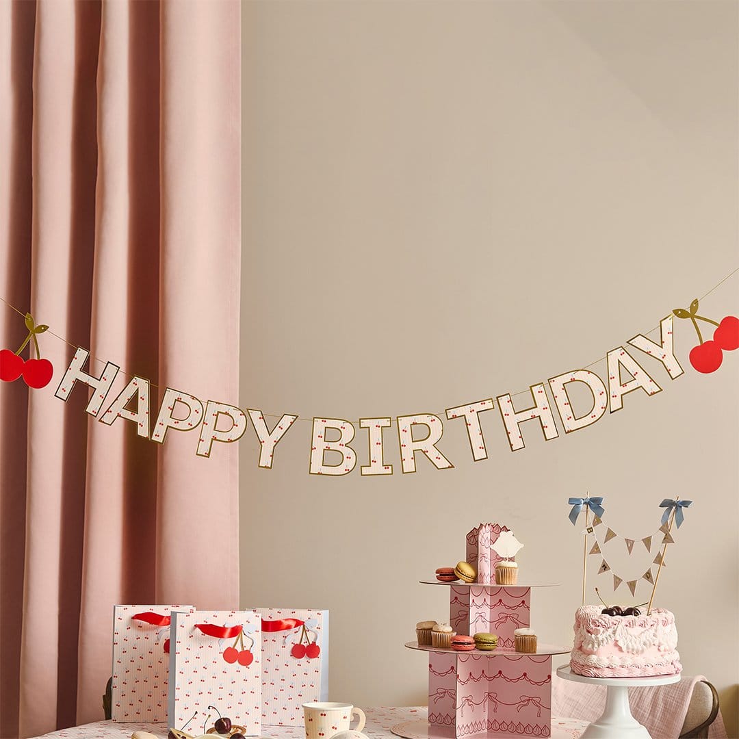 Rococo Cherries Happy Birthday Banner - Cherry Party Supplies Banners Rococo Cherries 'Happy Birthday'  Banner