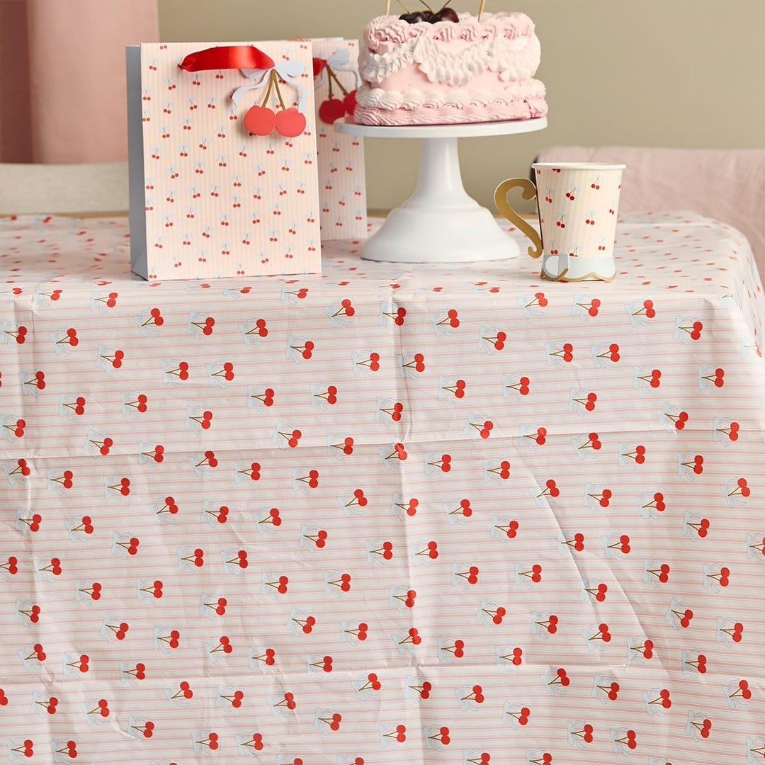 Rococo Cherries Paper Tablecloth - Cherry Party Supplies tablecover Rococo Cherries Paper Tablecloth
