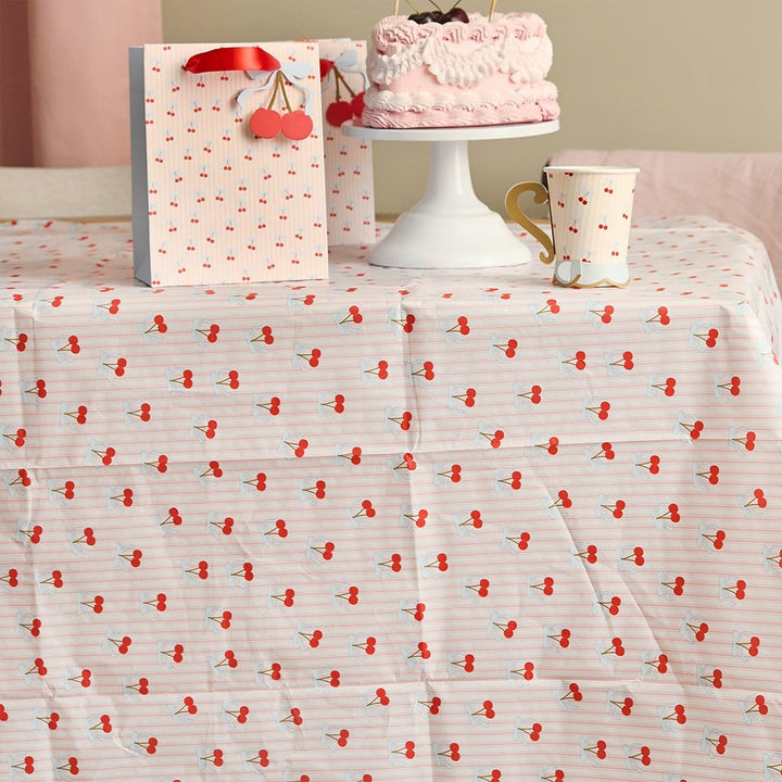 Rococo Cherries Paper Tablecloth - Cherry Party Supplies tablecover Rococo Cherries Paper Tablecloth