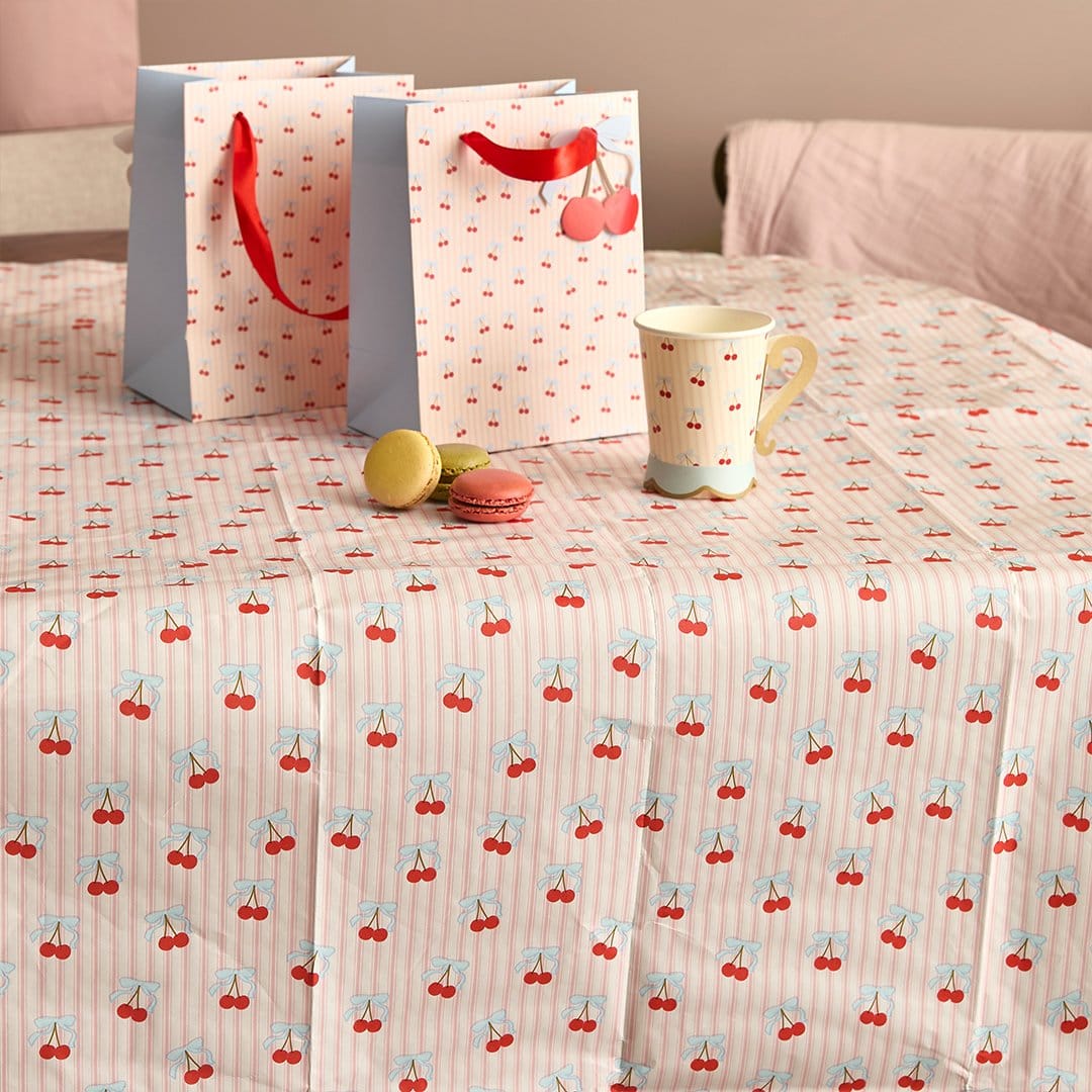 Rococo Cherries Paper Tablecloth - Cherry Party Supplies tablecover Rococo Cherries Paper Tablecloth