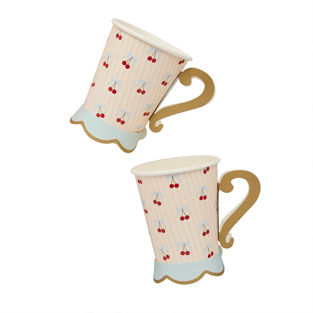 Rococo Cherries Tea Cup Party Cups - Cherry Tableware x 8 Disposable Cups Rococo Cherries Party Cups x 8