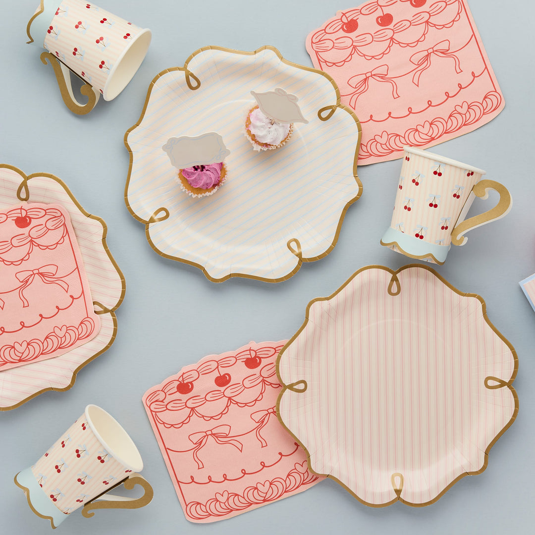 Rococo Cherries Tea Cup Party Cups - Cherry Tableware x 8 Disposable Cups Rococo Cherries Party Cups x 8