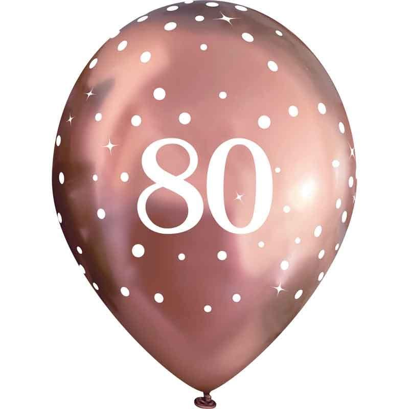 Rose Gold '80' Balloons x 6 - 80th Birthday Balloons Balloons Rose Gold '80' Balloons x 6