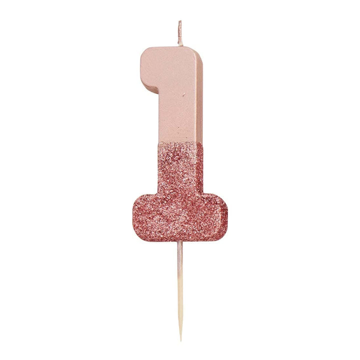Birthday Candles Rose Gold Glitter Number Candle - 1