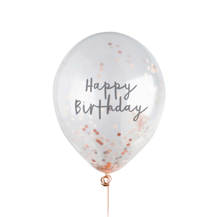 Rose Gold Happy Birthday Confetti Balloons x 5 Balloons Rose Gold Happy Birthday Confetti Balloons x 5
