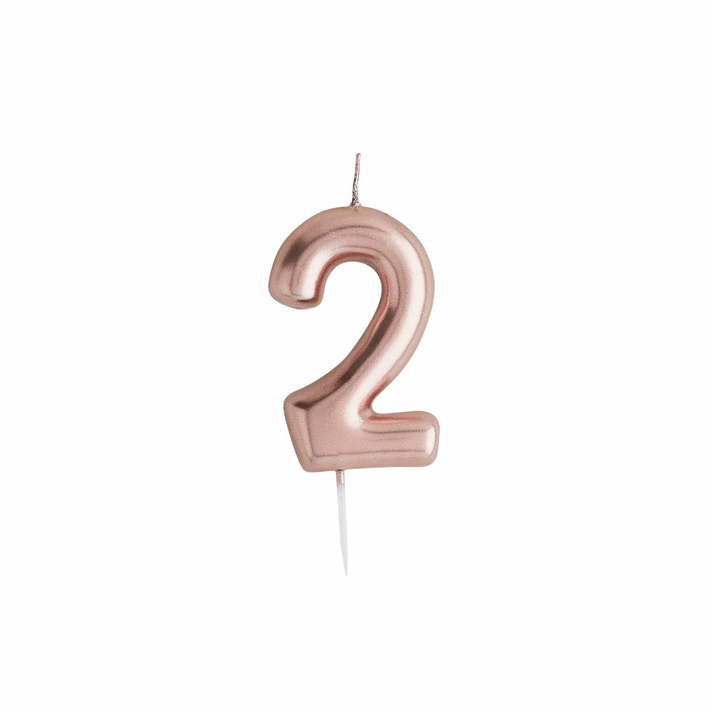 Rose Gold Number 2 Candle - 2nd Birthday Candle Birthday Candles Rose Gold Number 2 Cake Candle