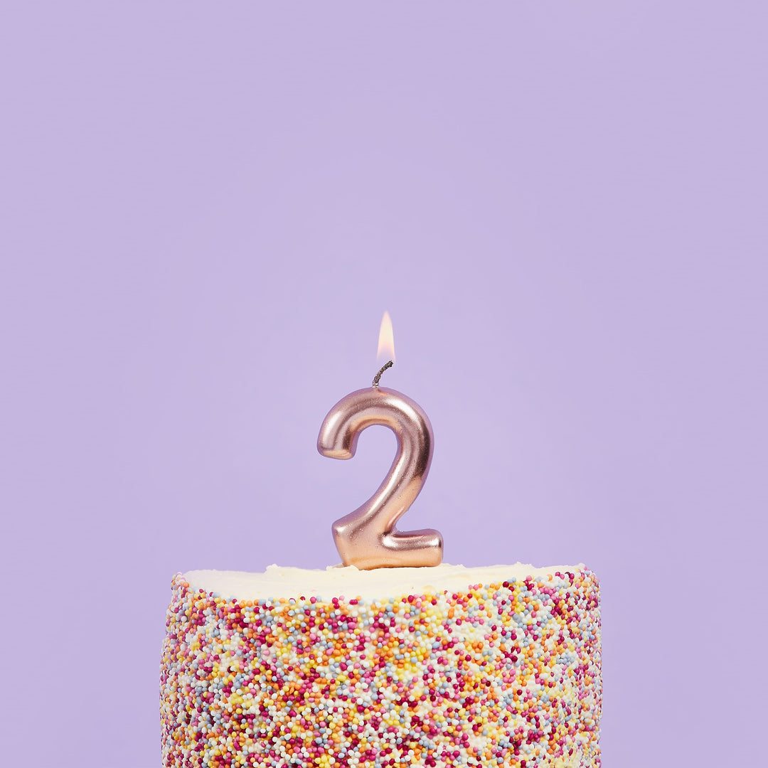 Rose Gold Number 2 Candle - 2nd Birthday Candle Birthday Candles Rose Gold Number 2 Cake Candle