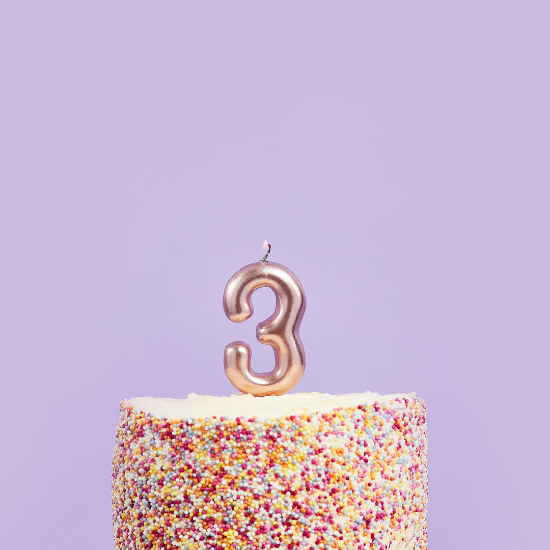 Rose Gold Number 3 Candle - 3rd Birthday Cake Candle Birthday Candles Rose Gold Number 3 Cake Candle