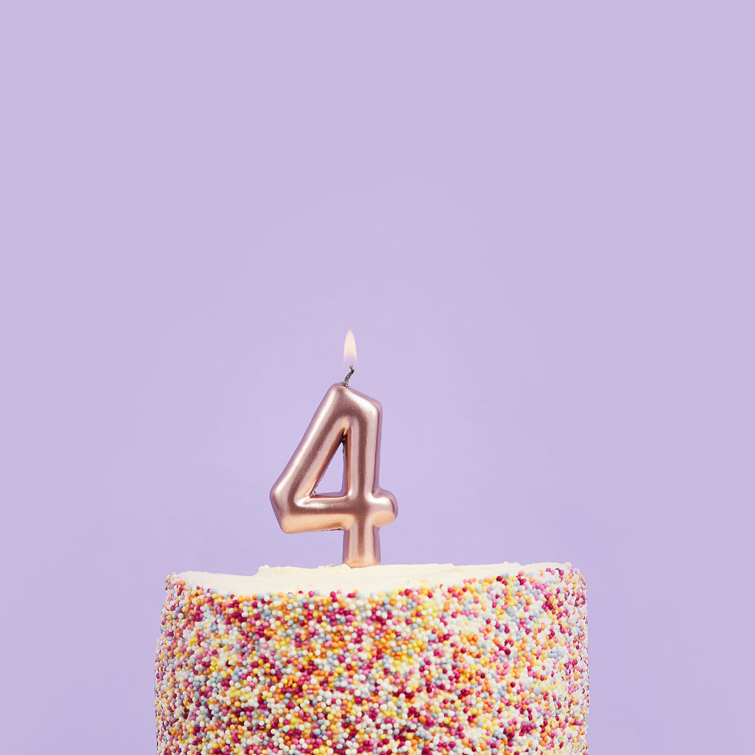 Rose Gold Number 4 Candle - 4th Birthday Candle Birthday Candles Rose Gold Number 4 Cake Candle
