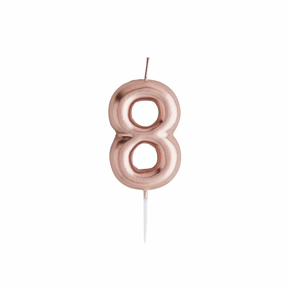 Rose Gold Number 8 Cake Candle - 8th Birthday Candle Birthday Candles Rose Gold Number 8 Cake Candle