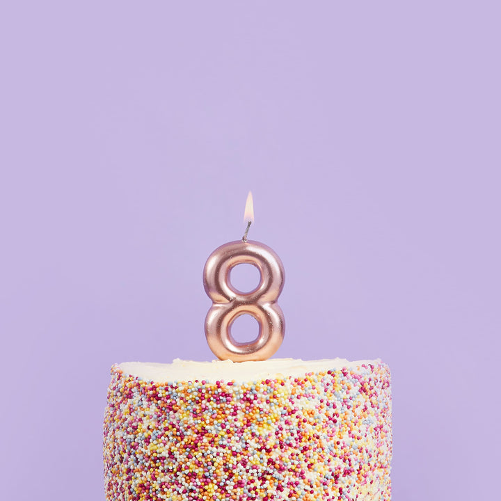 Rose Gold Number 8 Cake Candle - 8th Birthday Candle Birthday Candles Rose Gold Number 8 Cake Candle