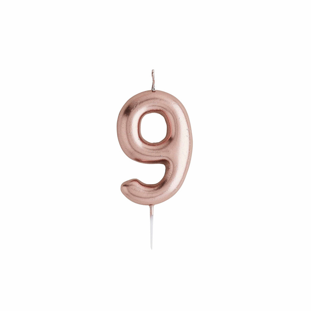 Rose Gold Number 9 Cake Candle - 9th Birthday Cake Candle Birthday Candles Rose Gold Number 9 Cake Candle