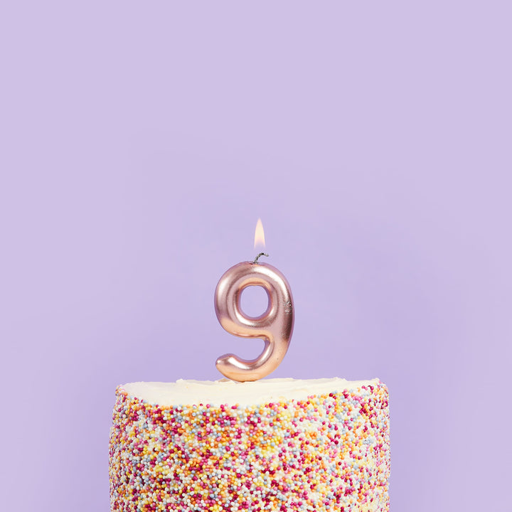 Rose Gold Number 9 Cake Candle - 9th Birthday Cake Candle Birthday Candles Rose Gold Number 9 Cake Candle