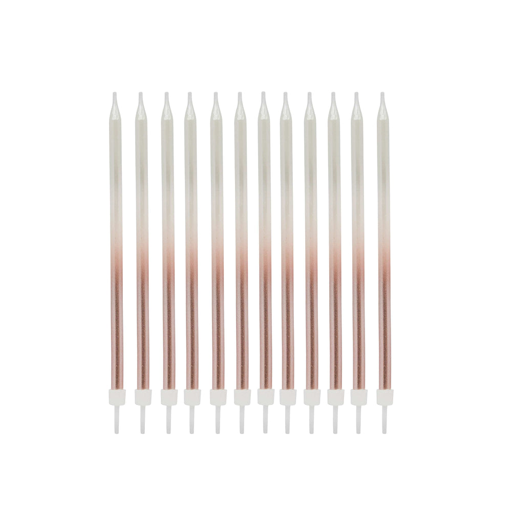 Rose Gold Ombre Tall Skinny Candles - Pack of 12 Party Supplies Rose Gold Ombre Tall Skinny Candles - Pack of 12