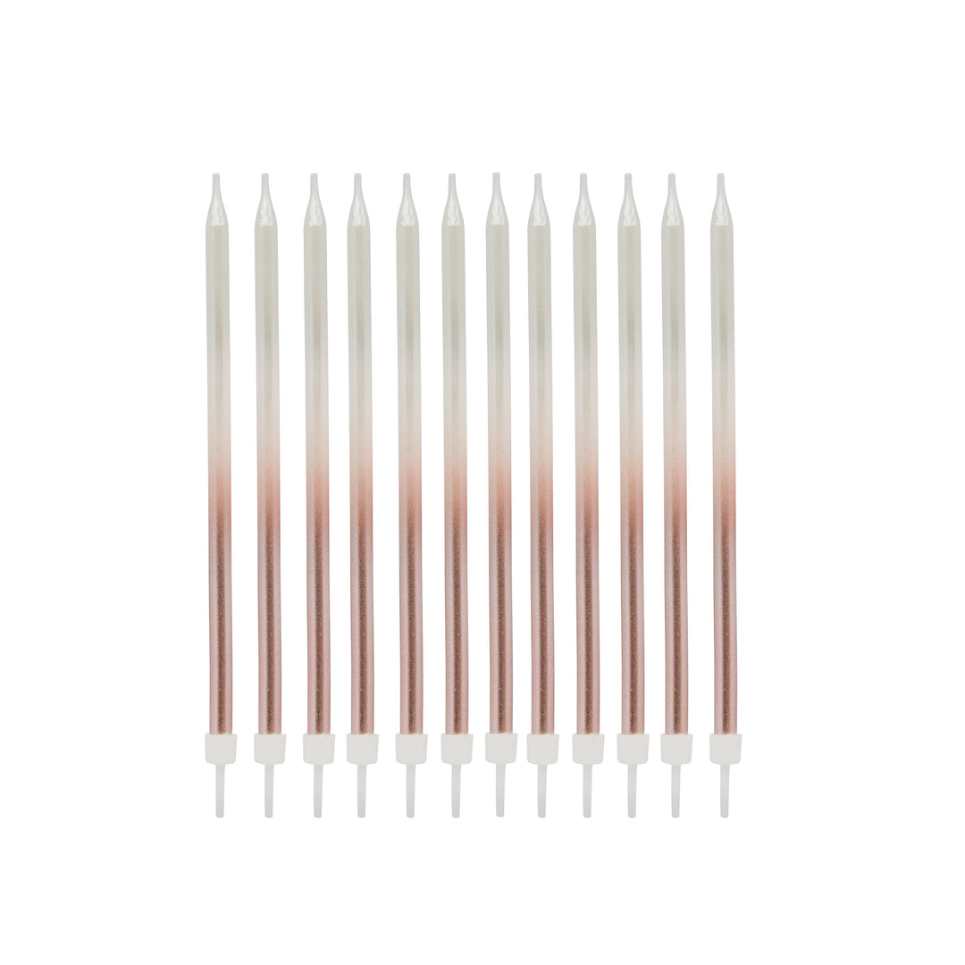 Rose Gold Ombre Tall Skinny Candles - Pack of 12 Party Supplies Rose Gold Ombre Tall Skinny Candles - Pack of 12