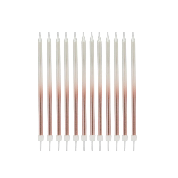 Rose Gold Ombre Tall Skinny Candles - Pack of 12 Party Supplies Rose Gold Ombre Tall Skinny Candles - Pack of 12
