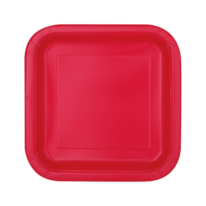 Ruby Red Square Party Plates x 14 - Red Party Supplies Disposable Plates Ruby Red Square Party Plates x 14