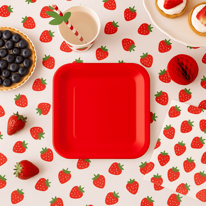 Ruby Red Square Party Plates x 14 - Red Party Supplies Disposable Plates Ruby Red Square Party Plates x 14