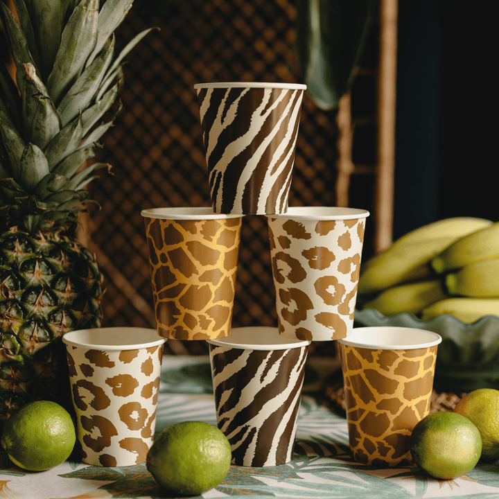 Safari Animal Print Party Cups x 6 - Safari Party Supplies UK party cups Safari Animal Print Party Cups x 6