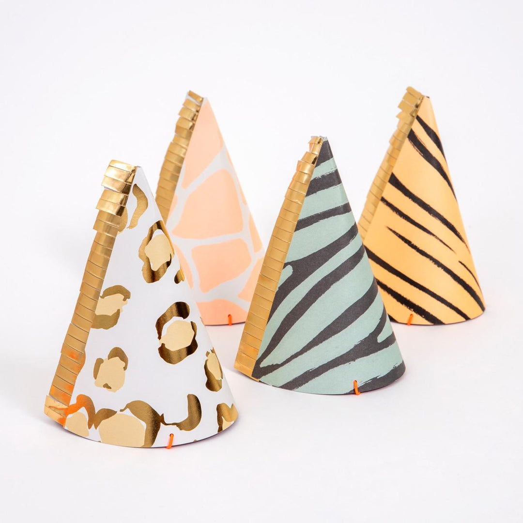 Safari Animal Print Party Hats x 8 | Party Accessories UK Party Accessories Safari Animal Print Party Hats x 8