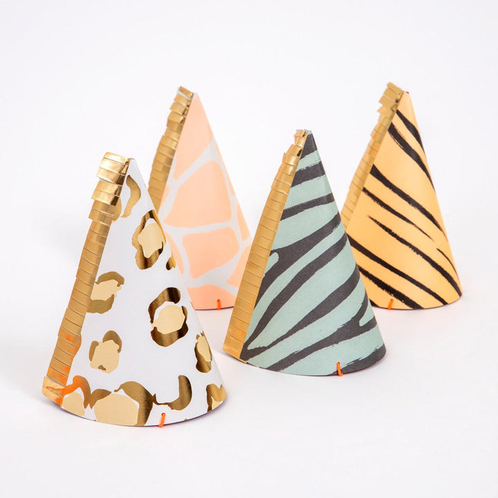 Safari Animal Print Party Hats x 8 | Party Accessories UK Party Accessories Safari Animal Print Party Hats x 8